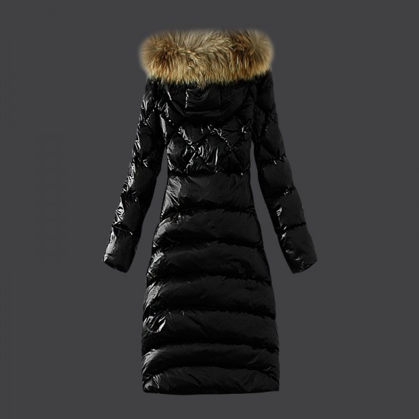 Moncler Donna sottile lungo Giù cappotto Nero Presa M1116